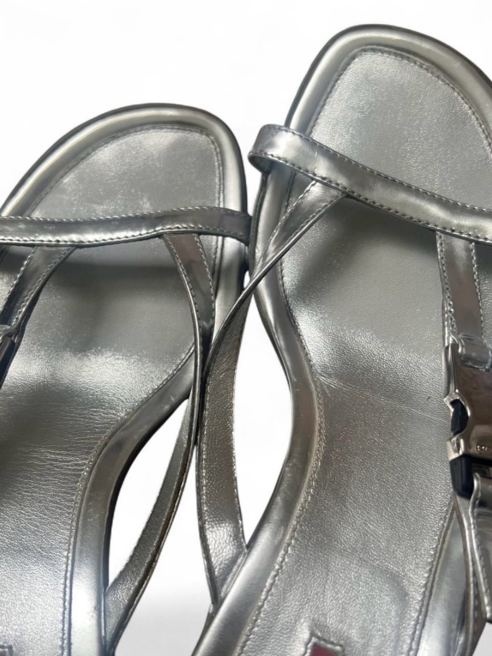 Prada Silver Chrome/Metallic Leather Sandals/Kitten Heels - Picture 4 of 8